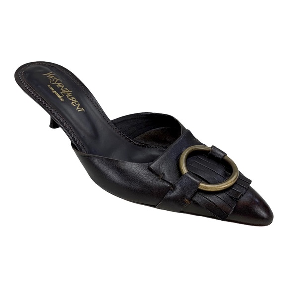Yves Saint Laurent Shoes - YSL Yves Saint Laurent Brown Kitten Heel Mules 8